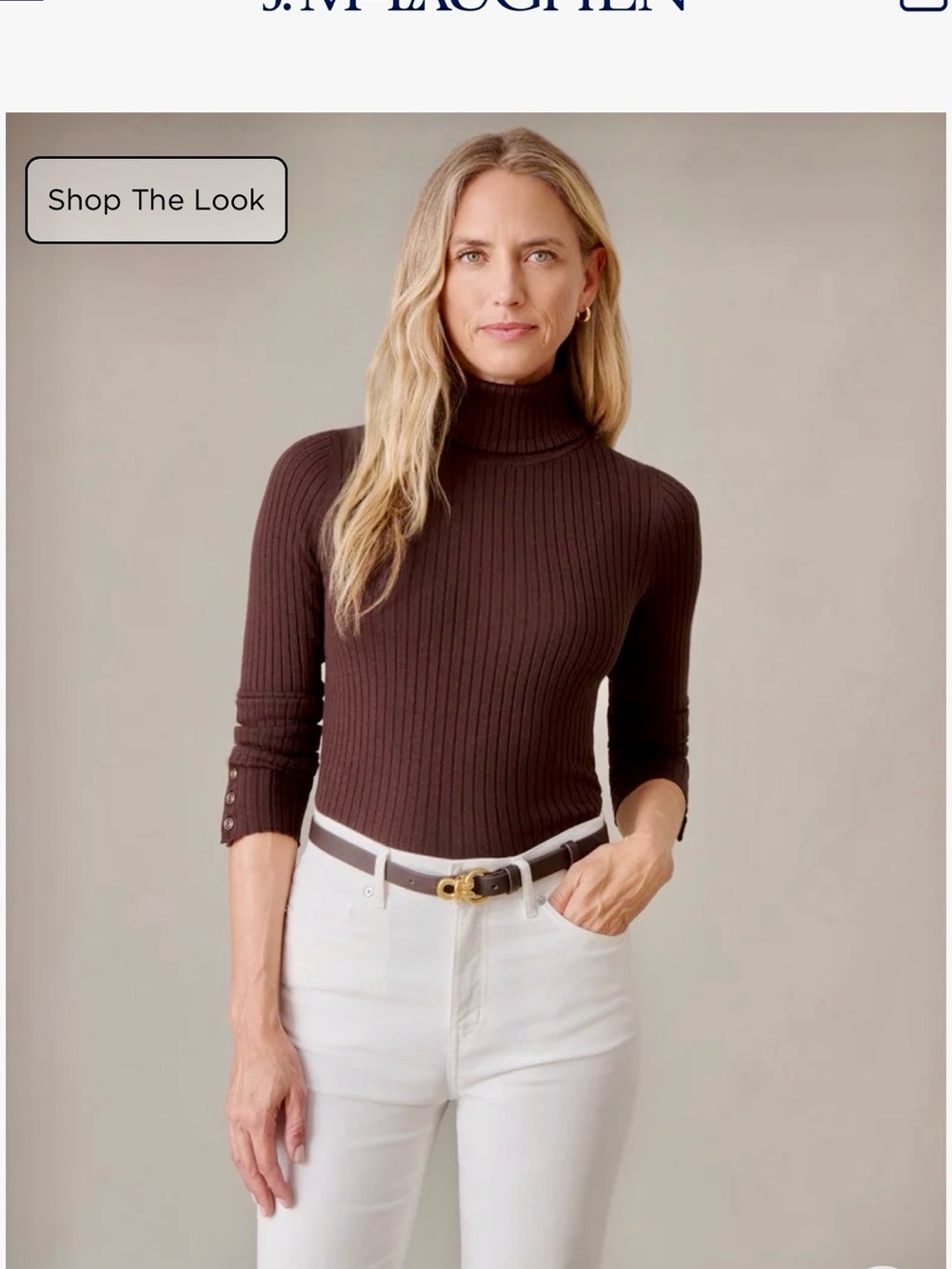 J. McLaughlin Arlette Ribbed Turtleneck Sweater in Dark Chocolate- size M